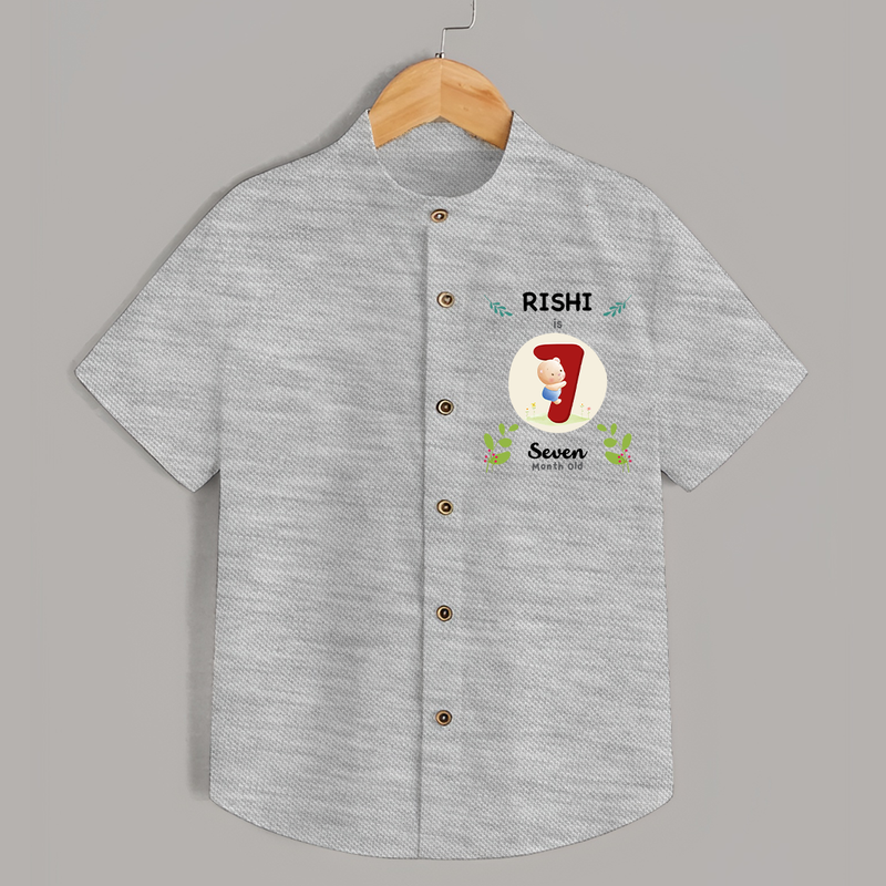 Customized Baby Shirt | Celebrate 7th Month | Soft & Comfy Fit Shirt - GREY - 0 - 6 Months Old (Chest 23")
