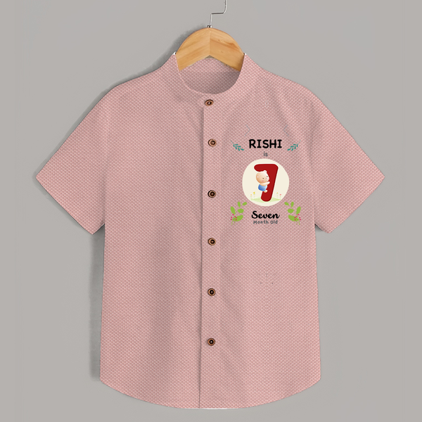 Customized Baby Shirt | Celebrate 7th Month | Soft & Comfy Fit Shirt - PEACH - 0 - 6 Months Old (Chest 23")