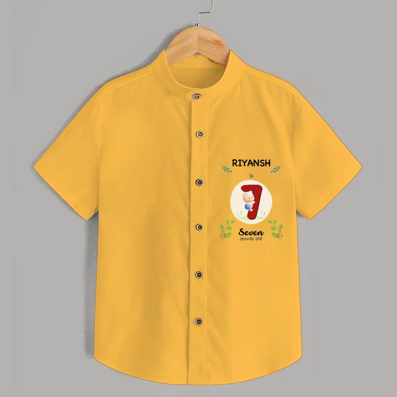 Mark your little one's 7th month Birthday with a personalized Shirt featuring their name! - YELLOW - 0 - 6 Months Old (Chest 21")