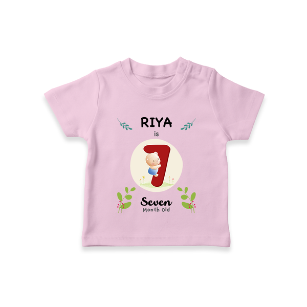 Customized Baby T-Shirt | Celebrate 7th Month | Soft & Comfy Fit T-Shirt - BABY PINK - 0-5 Months Old (Chest 17")