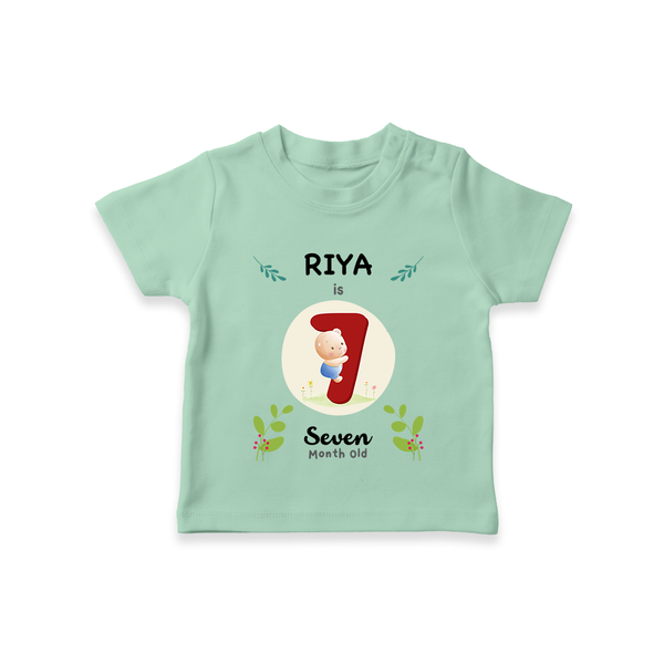 Customized Baby T-Shirt | Celebrate 7th Month | Soft & Comfy Fit T-Shirt - MINT GREEN - 0-5 Months Old (Chest 17")
