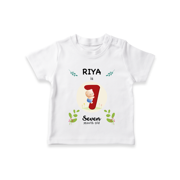 Customized Baby T-Shirt | Celebrate 7th Month | Soft & Comfy Fit T-Shirt - WHITE - 0-5 Months Old (Chest 17")