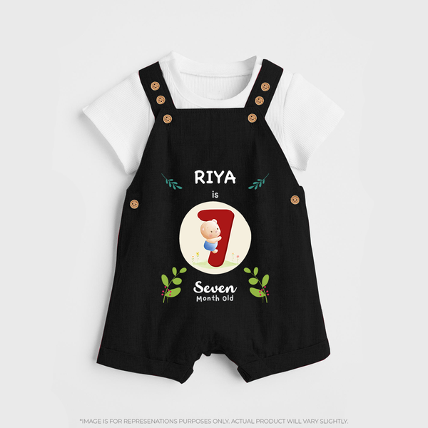 Customized Baby Dungaree Set | Celebrate 7th Month | Soft & Comfy Fit Dungaree Set - BLACK - 0 - 5 Months Old (Chest 18")