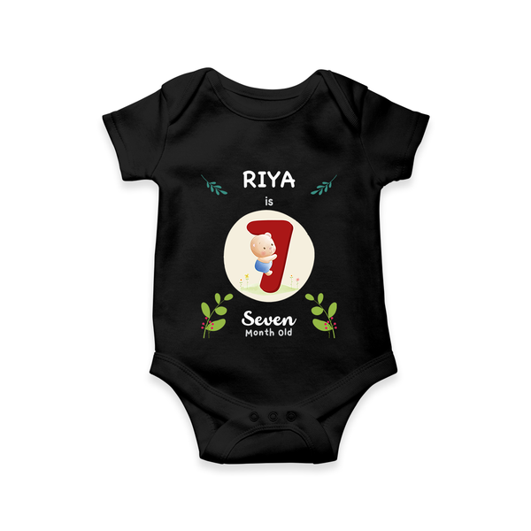 Customized Baby Romper/Onesie | Celebrate 7th Month | Soft & Comfy Fit - BLACK - New Born (Chest 14")