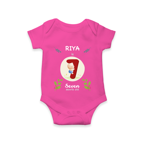 Customized Baby Romper/Onesie | Celebrate 7th Month | Soft & Comfy Fit - HOT PINK - New Born (Chest 14")