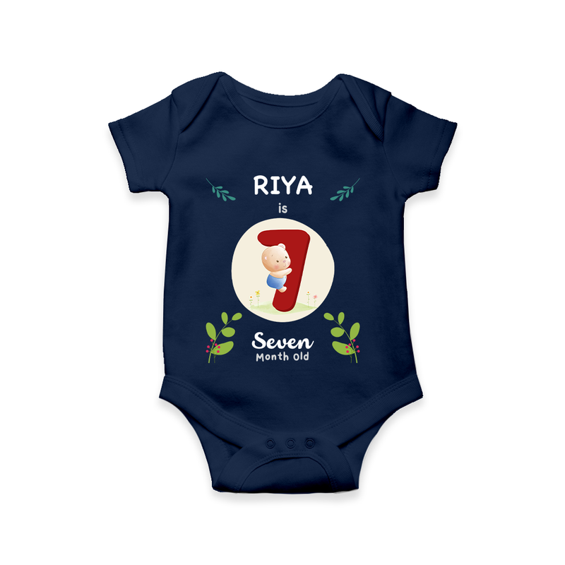 Mark your little one's Seventh month with a personalized romper/onesie featuring their name! - NAVY BLUE - 0 - 3 Months Old (Chest 16")