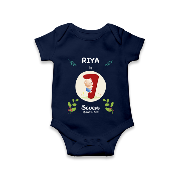 Customized Baby Romper/Onesie | Celebrate 7th Month | Soft & Comfy Fit - NAVY BLUE - New Born (Chest 14")
