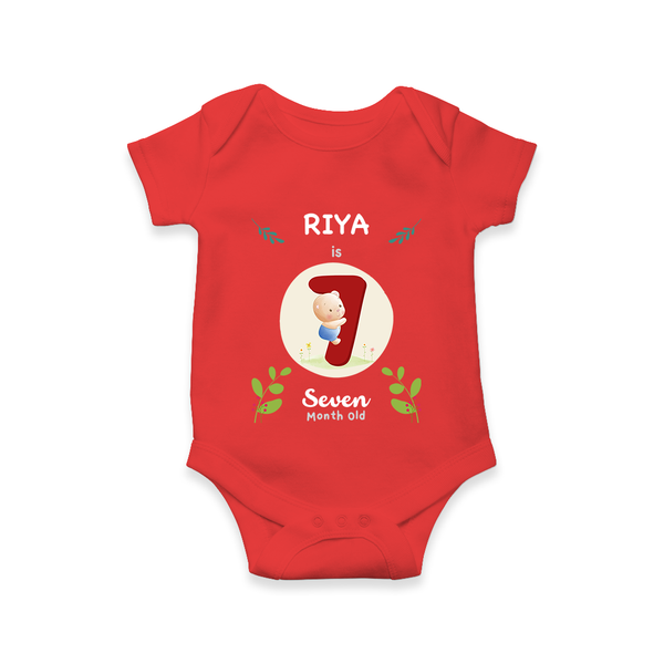 Customized Baby Romper/Onesie | Celebrate 7th Month | Soft & Comfy Fit - RED - New Born (Chest 14")