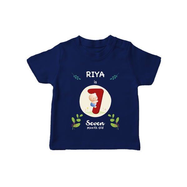 Customized Baby T-Shirt | Celebrate 7th Month | Soft & Comfy Fit T-Shirt - NAVY BLUE - 0-5 Months Old (Chest 17")
