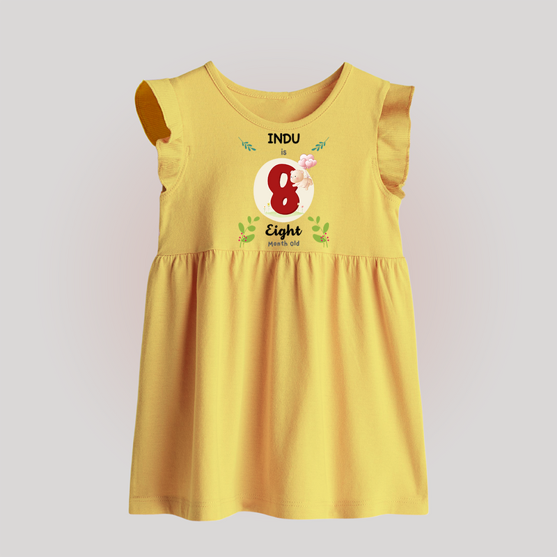 Customized Baby Baby Frock | Celebrate 8th Month | Soft & Comfy Fit Baby Frock - PASTEL YELLOW - 0 - 3 Months Old (Chest 17")