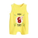 Customized Baby Romper Suit/ Sleeveless Romper | Celebrate 8th Month | Soft & Comfy Fit Romper Suit/ Sleeveless Romper - PASTEL YELLOW - 0 - 5 Months Old (Chest 18")