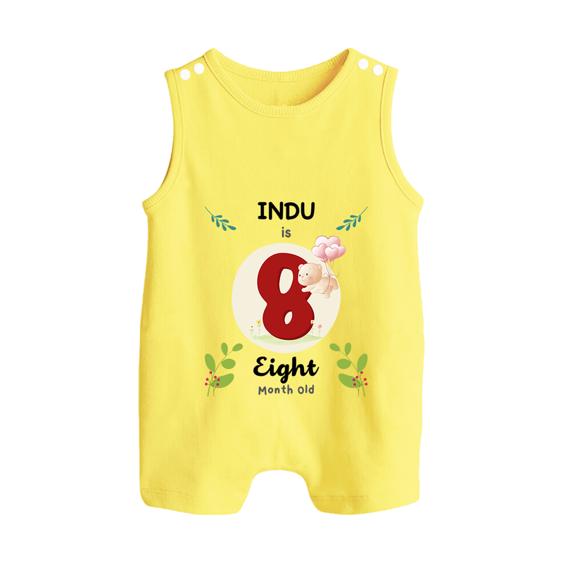 Celebrate Eight month of joy with our delightful customized Romper Suit For Babies - PASTEL YELLOW - 0 - 5 Months Old (Chest 18")