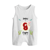 Customized Baby Romper Suit/ Sleeveless Romper | Celebrate 8th Month | Soft & Comfy Fit Romper Suit/ Sleeveless Romper - WHITE - 0 - 5 Months Old (Chest 18")