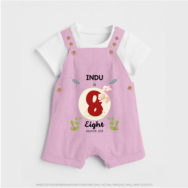 Customized Baby Dungaree Set | Celebrate 8th Month | Soft & Comfy Fit Dungaree Set - BABY PINK - 0 - 5 Months Old (Chest 18")