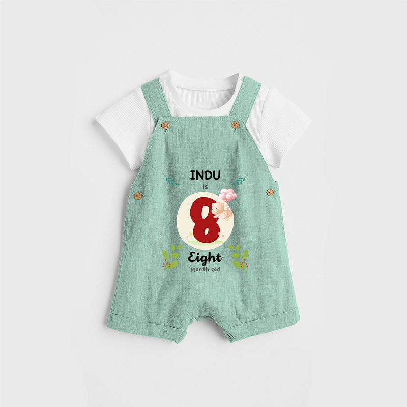 Celebrate The Eighth Month Birthday Customised Dungaree set for your Kids - LIGHT GREEN - 0 - 5 Months Old (Chest 17")