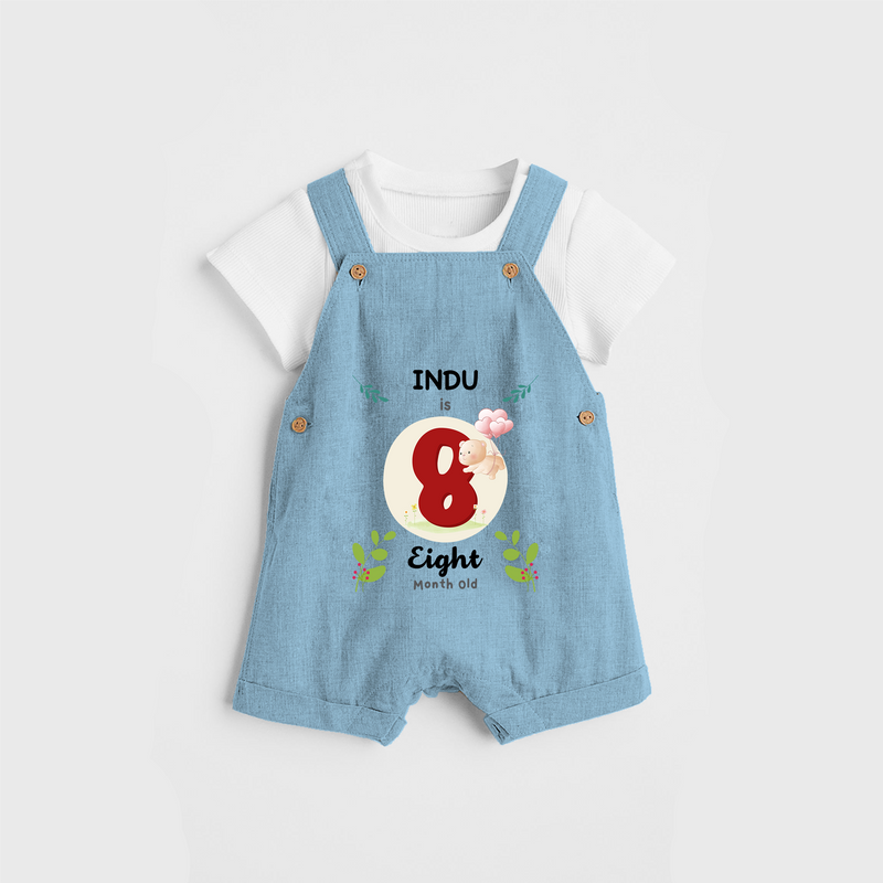 Celebrate The Eighth Month Birthday Customised Dungaree set for your Kids - SKY BLUE - 0 - 5 Months Old (Chest 17")