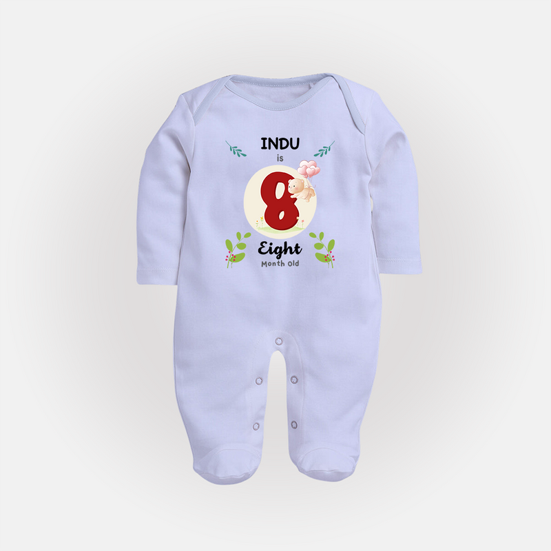 Celebrate Eight month of joy with our delightful customized Sleep Suit For Babies - BABY BLUE - New Born (Chest 7.5")