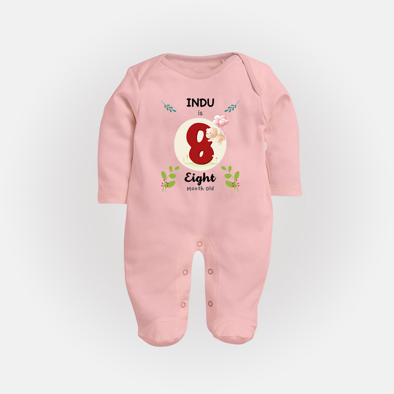 Celebrate Eight month of joy with our delightful customized Sleep Suit For Babies - BABY PINK - New Born (Chest 7.5")