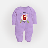 Customized Baby Full Sleeve Bodysuit/ Sleep Suit/ Jumpsuit | Celebrate 8th Month | Soft & Comfy Fit Full Sleeve Bodysuit/ Sleep Suit/ Jumpsuit - LILAC - New Born (Chest 7.5")