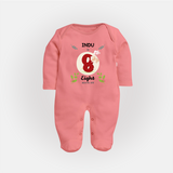 Celebrate Eight month of joy with our delightful customized Sleep Suit For Babies - PEACH - New Born (Chest 7.5")