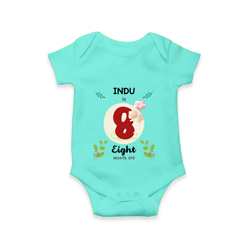 Mark your little one's Eighth month with a personalized romper/onesie featuring their name! - ARCTIC BLUE - 0 - 3 Months Old (Chest 16")