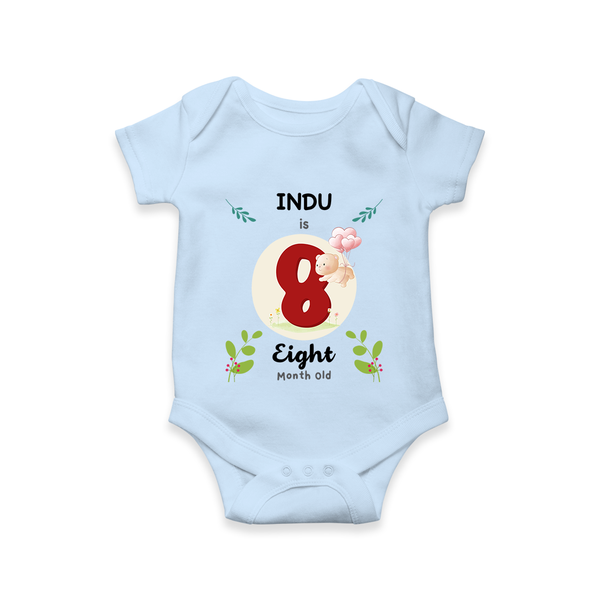 Customized Baby Romper/Onesie | Celebrate 8th Month | Soft & Comfy Fit - BABY BLUE - New Born (Chest 14")