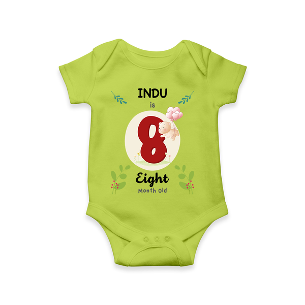 Mark your little one's Eighth month with a personalized romper/onesie featuring their name! - LIME GREEN - 0 - 3 Months Old (Chest 16")