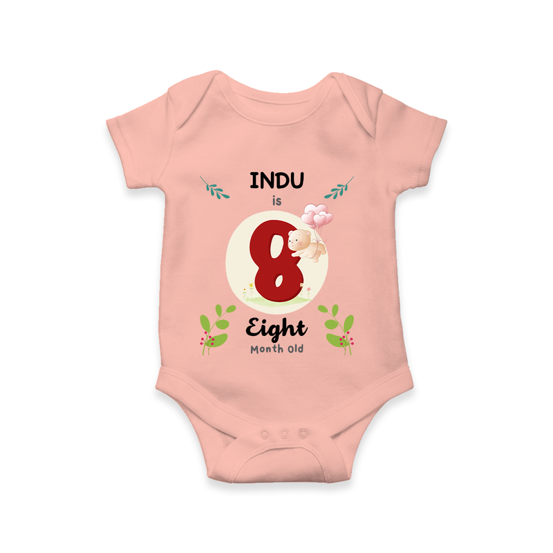 Mark your little one's Eighth month with a personalized romper/onesie featuring their name! - PEACH - 0 - 3 Months Old (Chest 16")