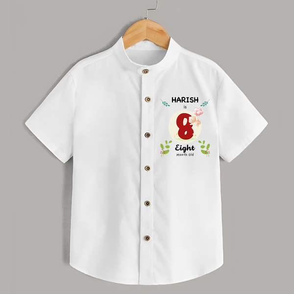 Customized Baby Shirt | Celebrate 8th Month | Soft & Comfy Fit Shirt - WHITE - 0 - 6 Months Old (Chest 23")