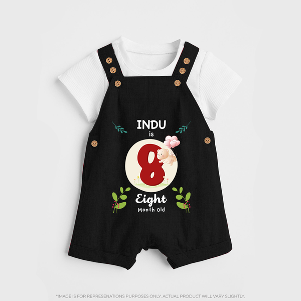 Customized Baby Dungaree Set | Celebrate 8th Month | Soft & Comfy Fit Dungaree Set - BLACK - 0 - 5 Months Old (Chest 18")