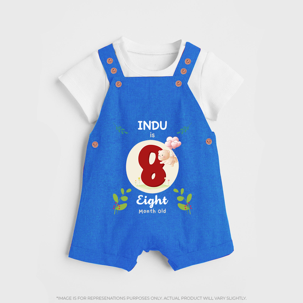 Customized Baby Dungaree Set | Celebrate 8th Month | Soft & Comfy Fit Dungaree Set - COBALT BLUE - 0 - 5 Months Old (Chest 18")