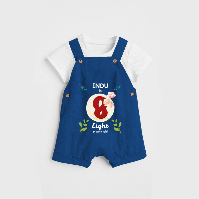 Celebrate The Eighth Month Birthday Customised Dungaree set for your Kids - COBALT BLUE - 0 - 5 Months Old (Chest 17")