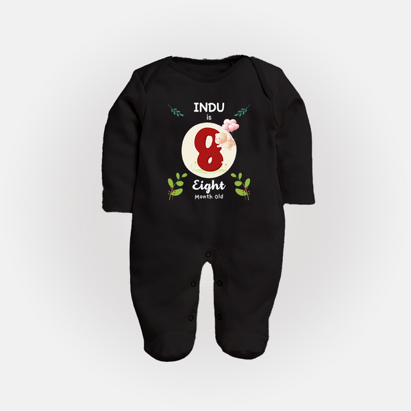 Customized Baby Full Sleeve Bodysuit/ Sleep Suit/ Jumpsuit | Celebrate 8th Month | Soft & Comfy Fit Full Sleeve Bodysuit/ Sleep Suit/ Jumpsuit - BLACK - New Born (Chest 7.5")