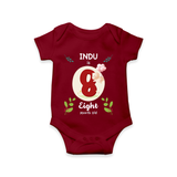 Mark your little one's Eighth month with a personalized romper/onesie featuring their name! - MAROON - 0 - 3 Months Old (Chest 16")