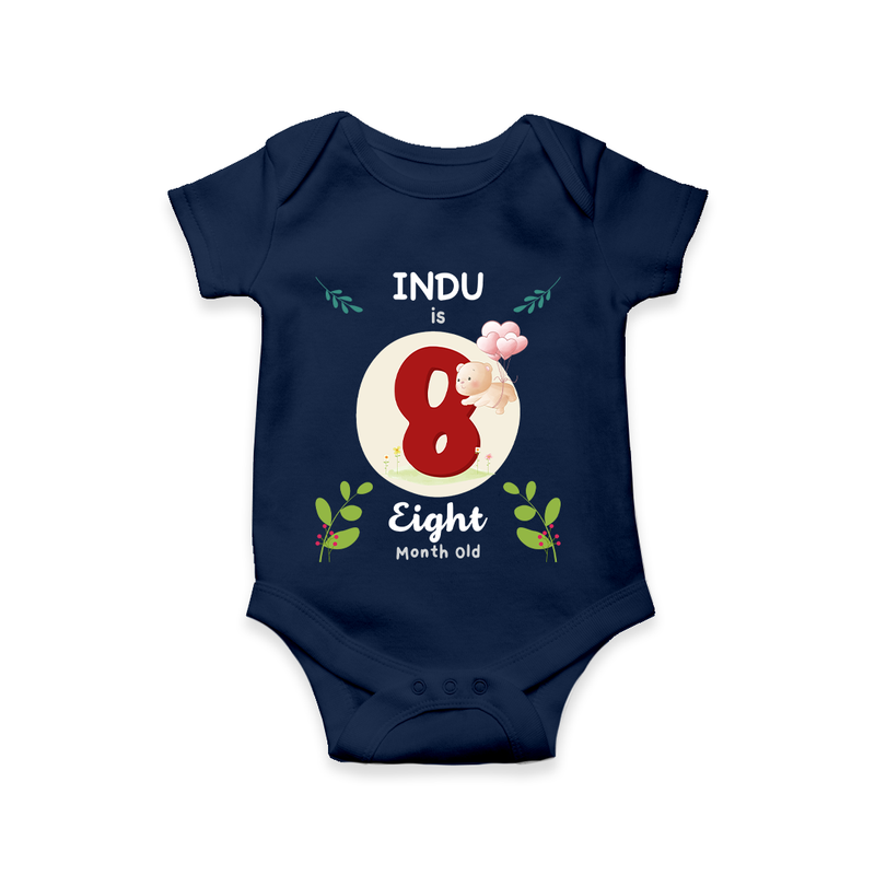 Mark your little one's Eighth month with a personalized romper/onesie featuring their name! - NAVY BLUE - 0 - 3 Months Old (Chest 16")