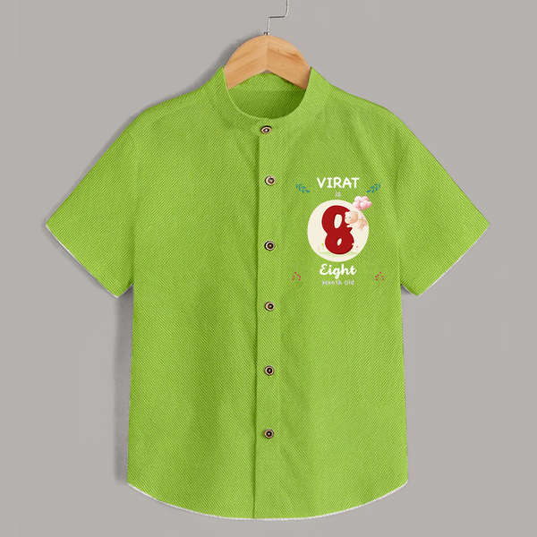 Customized Baby Shirt | Celebrate 8th Month | Soft & Comfy Fit Shirt - LIME GREEN - 0 - 6 Months Old (Chest 23")