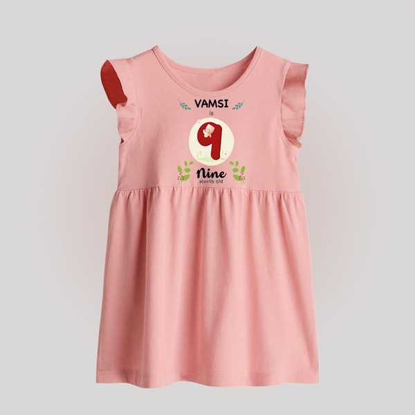 Customized Baby Baby Frock | Celebrate 9th Month | Soft & Comfy Fit Baby Frock - BABY PINK - 0 - 3 Months Old (Chest 17")