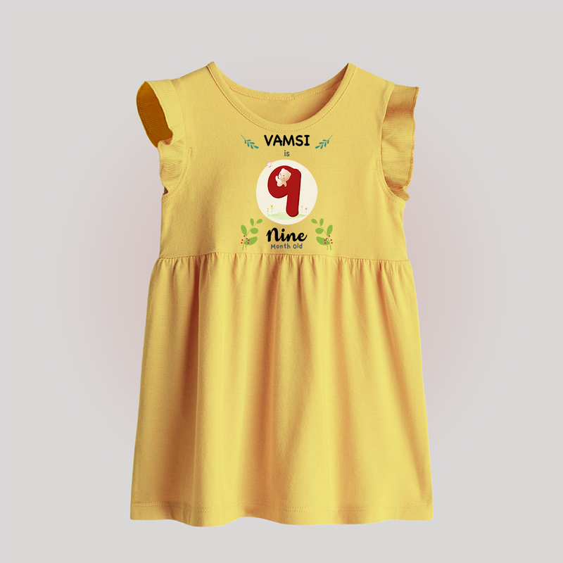 Customized Baby Baby Frock | Celebrate 9th Month | Soft & Comfy Fit Baby Frock - PASTEL YELLOW - 0 - 3 Months Old (Chest 17")