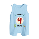 Customized Baby Romper Suit/ Sleeveless Romper | Celebrate 9th Month | Soft & Comfy Fit Romper Suit/ Sleeveless Romper - BABY BLUE - 0 - 5 Months Old (Chest 18")