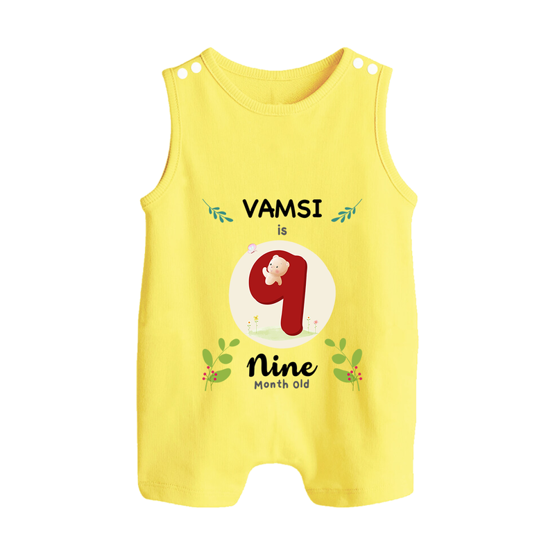 Customized Baby Romper Suit/ Sleeveless Romper | Celebrate 9th Month | Soft & Comfy Fit Romper Suit/ Sleeveless Romper - PASTEL YELLOW - 0 - 5 Months Old (Chest 18")