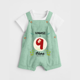Customized Baby Dungaree Set | Celebrate 9th Month | Soft & Comfy Fit Dungaree Set - MINT GREEN - 0 - 5 Months Old (Chest 18")
