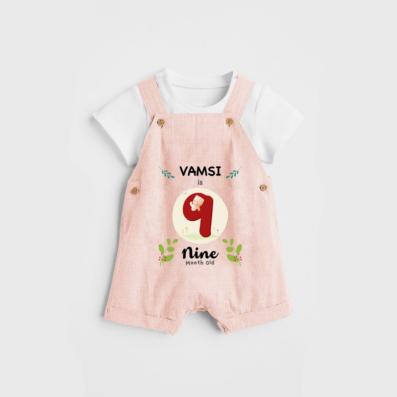 Celebrate The Ninth Month Birthday Customised Dungaree set for your Kids - PEACH - 0 - 5 Months Old (Chest 17")