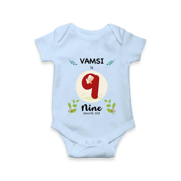 Customized Baby Romper/Onesie | Celebrate 9th Month | Soft & Comfy Fit - BABY BLUE - New Born (Chest 14")
