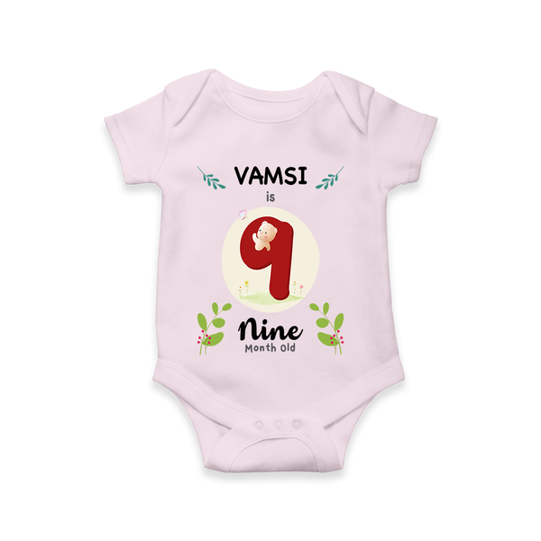 Mark your little one's Ninth month with a personalized romper/onesie featuring their name! - BABY PINK - 0 - 3 Months Old (Chest 16")