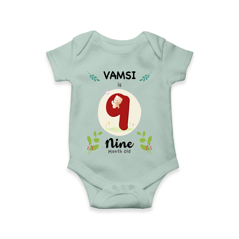 Mark your little one's Ninth month with a personalized romper/onesie featuring their name! - MINT GREEN - 0 - 3 Months Old (Chest 16")