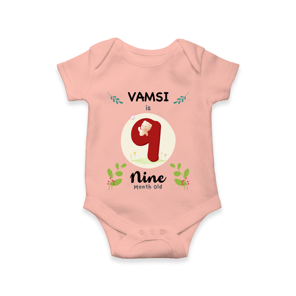 Mark your little one's Ninth month with a personalized romper/onesie featuring their name! - PEACH - 0 - 3 Months Old (Chest 16")