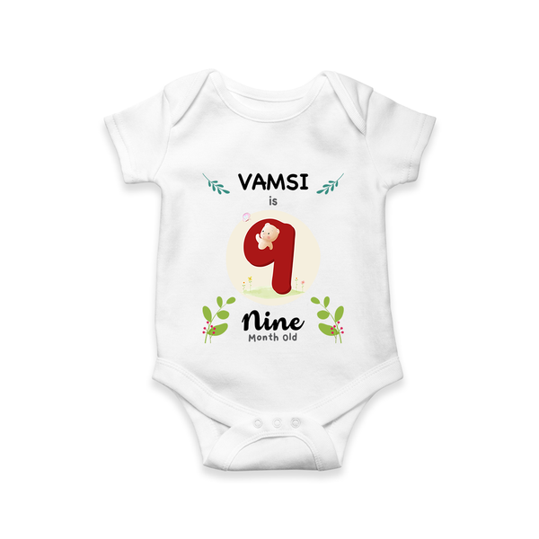 Celebrate Nine month of joy with our delightful customized Romper For Babies - WHITE - 0 - 3 Months Old (Chest 16")