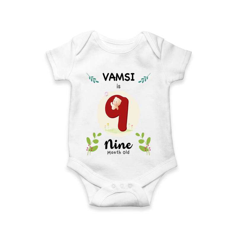 Mark your little one's Ninth month with a personalized romper/onesie featuring their name! - WHITE - 0 - 3 Months Old (Chest 16")