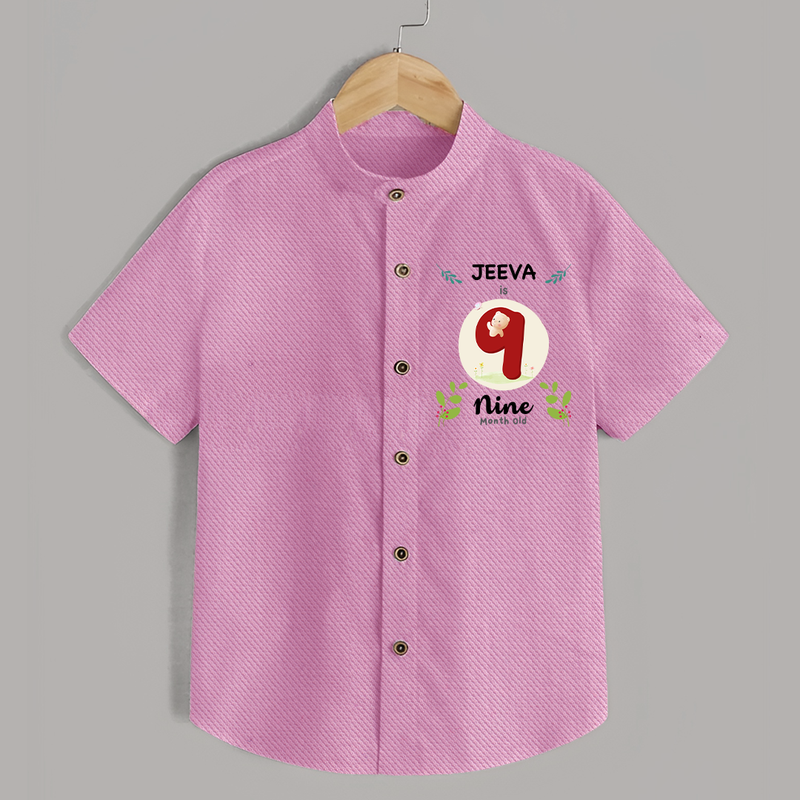 Customized Baby Shirt | Celebrate 9th Month | Soft & Comfy Fit Shirt - BABY PINK - 0 - 6 Months Old (Chest 23")