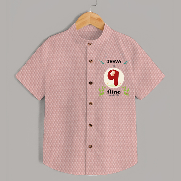 Customized Baby Shirt | Celebrate 9th Month | Soft & Comfy Fit Shirt - PEACH - 0 - 6 Months Old (Chest 23")